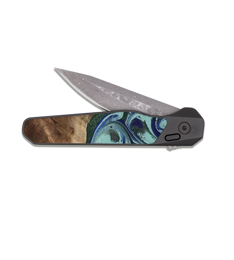 EDC Dark Damascus Wood Pocket Knife - Tara (Green, 807895)