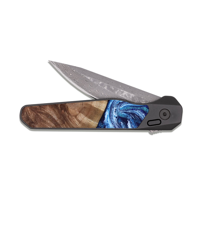 EDC Dark Damascus Wood Pocket Knife - Loren (Blue, 807914)