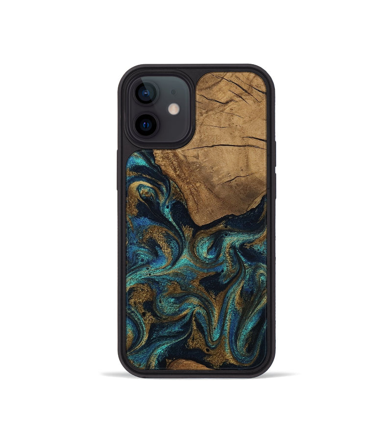 iPhone 12 mini Wood Phone Case - Lisbeth (Teal & Gold, 807963)