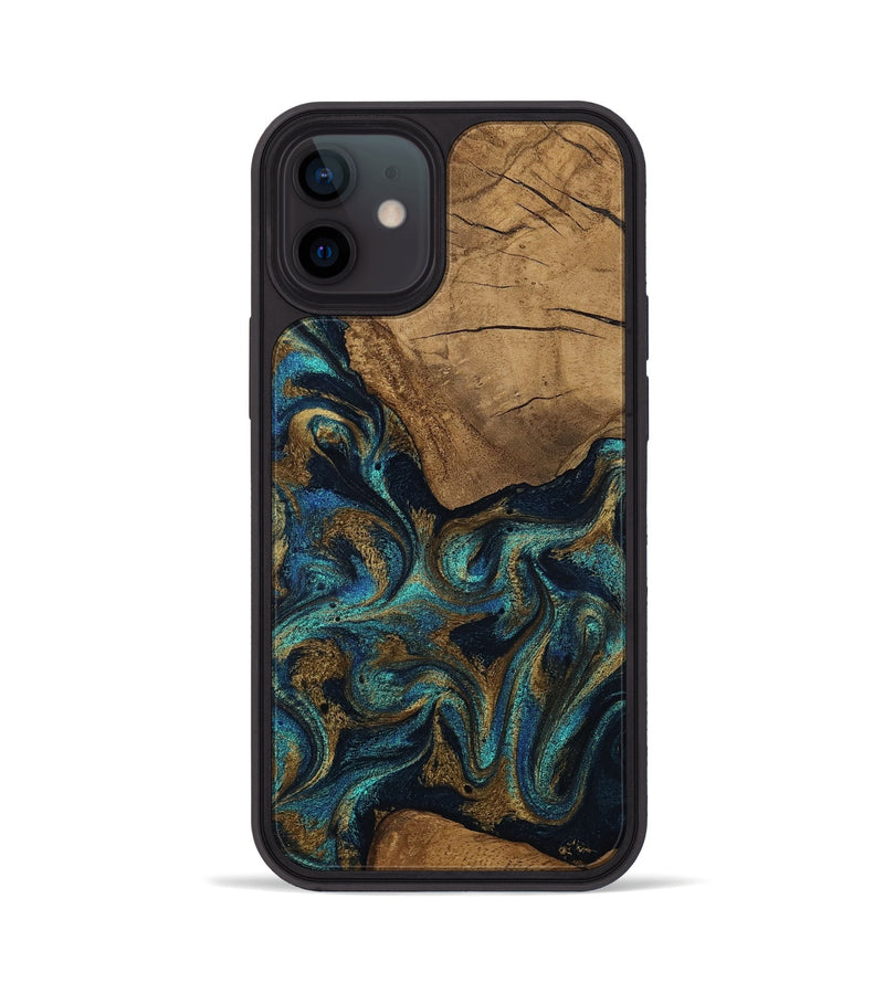 iPhone 12 Wood Phone Case - Lisbeth (Teal & Gold, 807963)