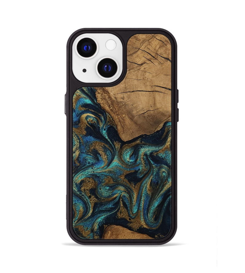 iPhone 13 Wood Phone Case - Lisbeth (Teal & Gold, 807963)
