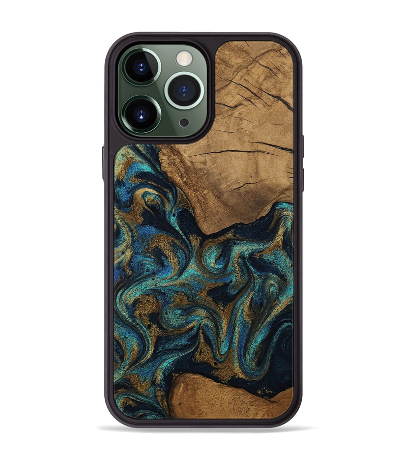 iPhone 13 Pro Max Wood Phone Case - Lisbeth (Teal & Gold, 807963)