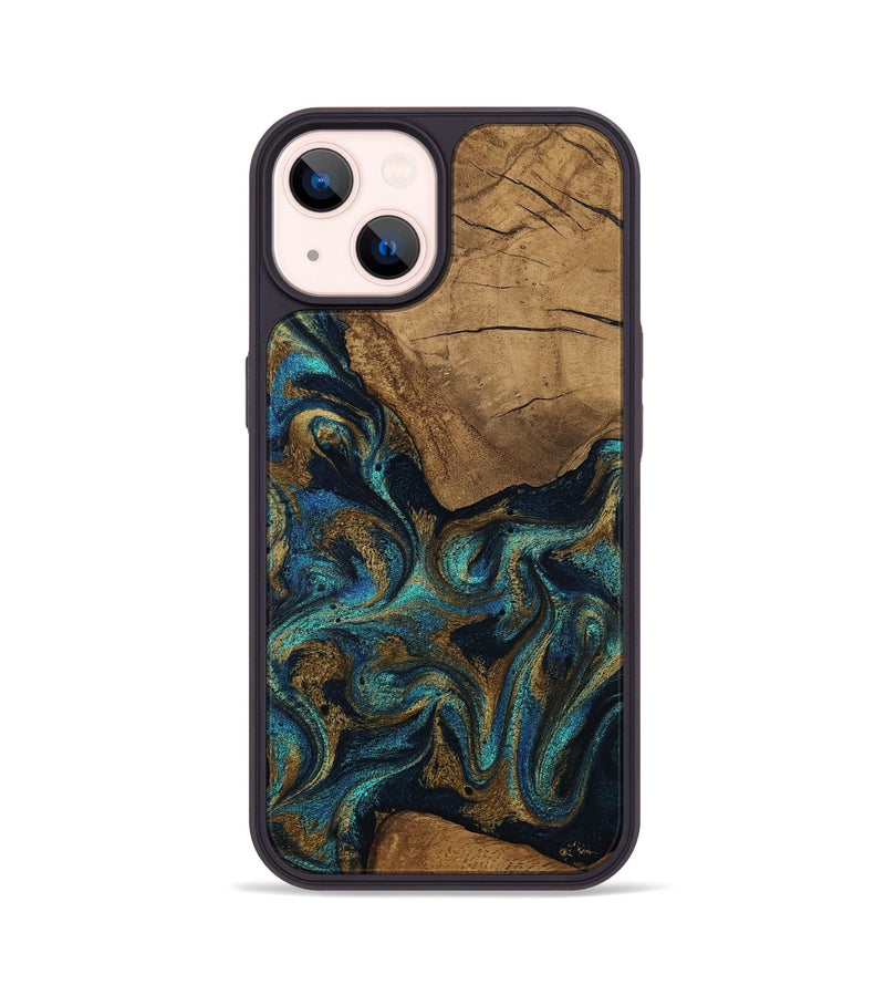 iPhone 14 Wood Phone Case - Lisbeth (Teal & Gold, 807963)