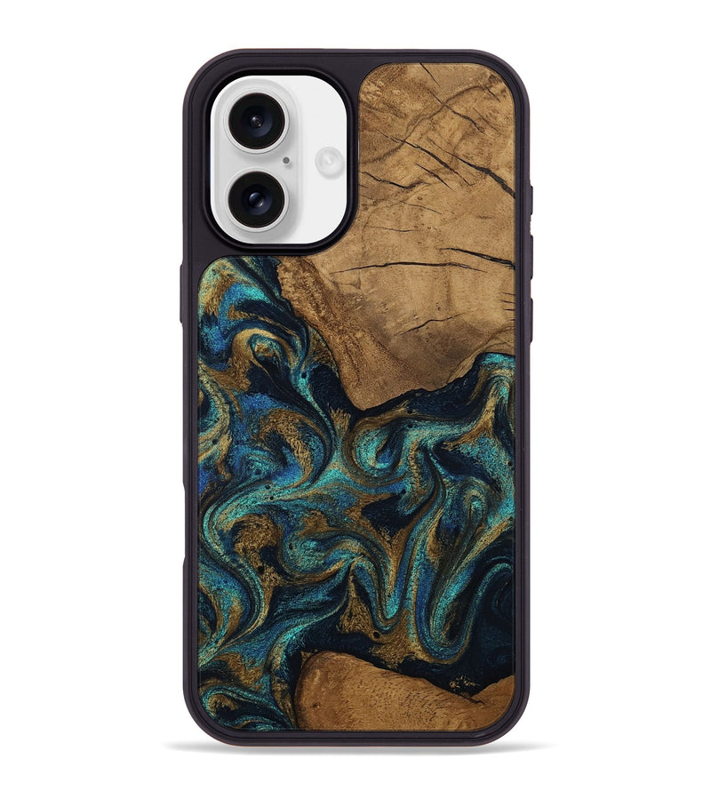 iPhone 16 Plus Wood Phone Case - Lisbeth (Teal & Gold, 807963)