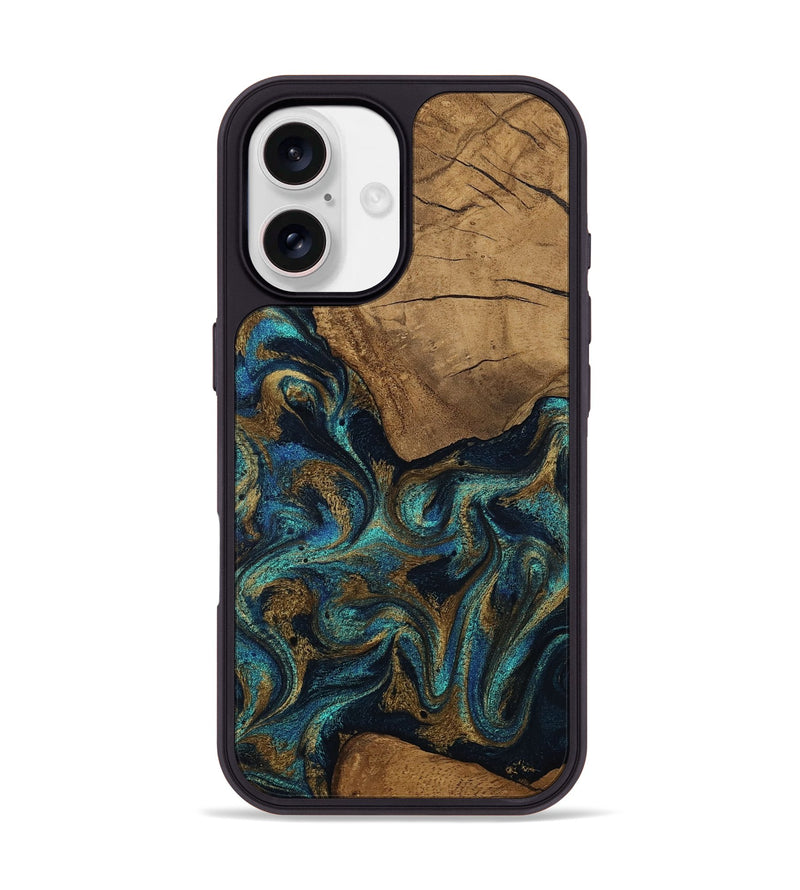 iPhone 17 Wood Phone Case - Lisbeth (Teal & Gold, 807963)