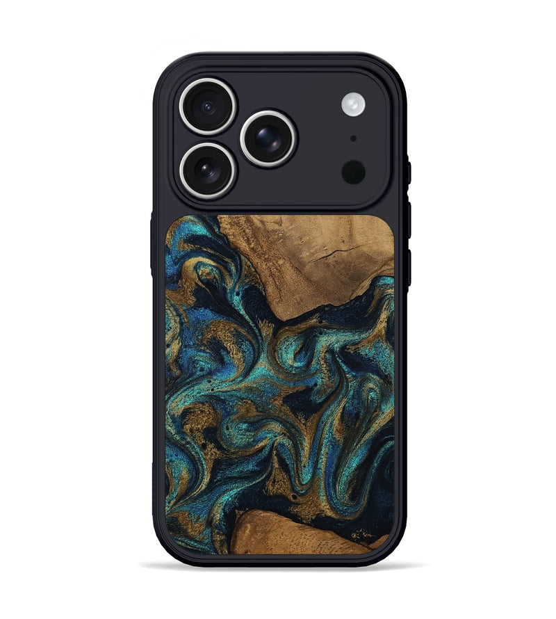 iPhone 17 Pro Wood Phone Case - Lisbeth (Teal & Gold, 807963)