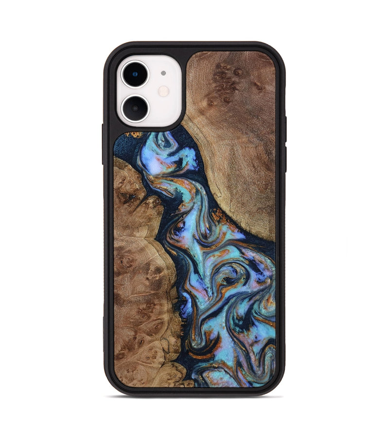 iPhone 11 Wood Phone Case - Merritt (Teal & Gold, 807964)