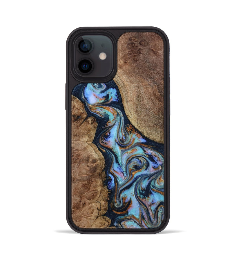 iPhone 12 Wood Phone Case - Merritt (Teal & Gold, 807964)