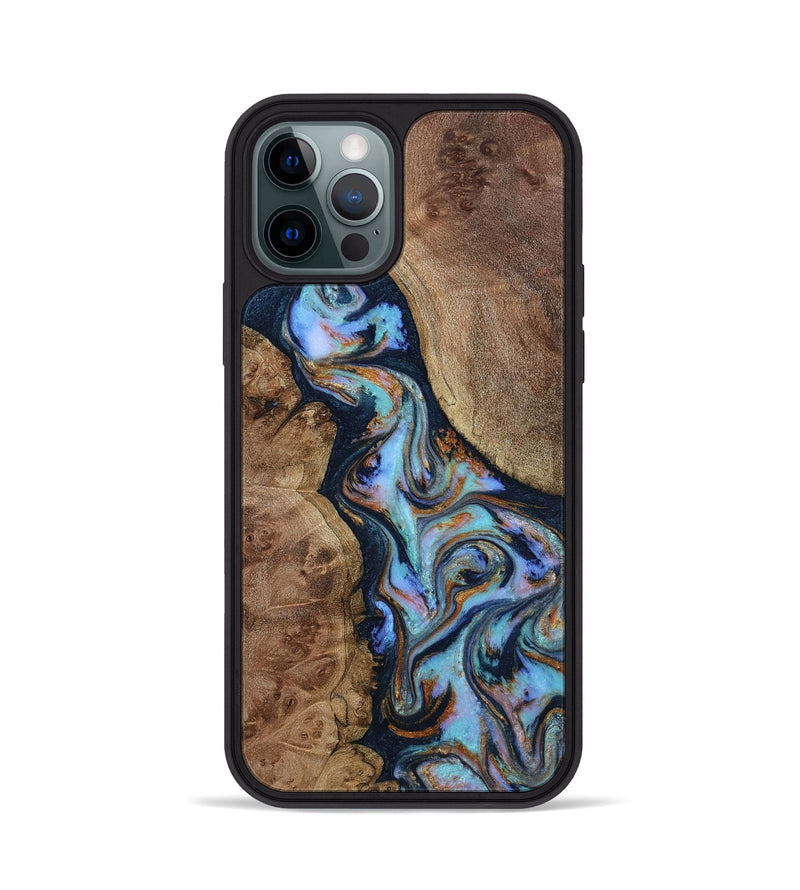 iPhone 12 Pro Wood Phone Case - Merritt (Teal & Gold, 807964)