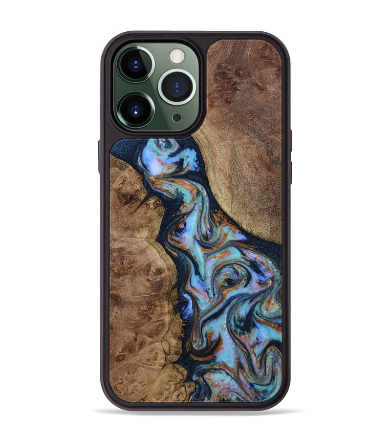 iPhone 13 Pro Max Wood Phone Case - Merritt (Teal & Gold, 807964)