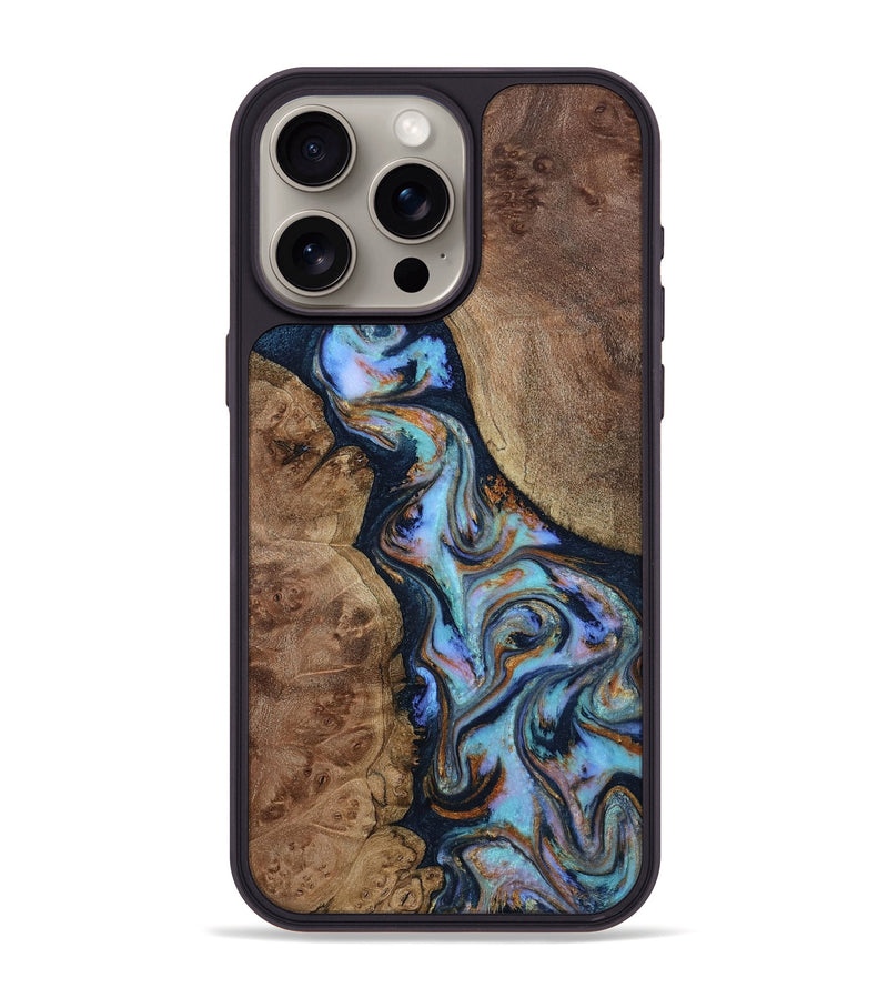 iPhone 15 Pro Max Wood Phone Case - Merritt (Teal & Gold, 807964)