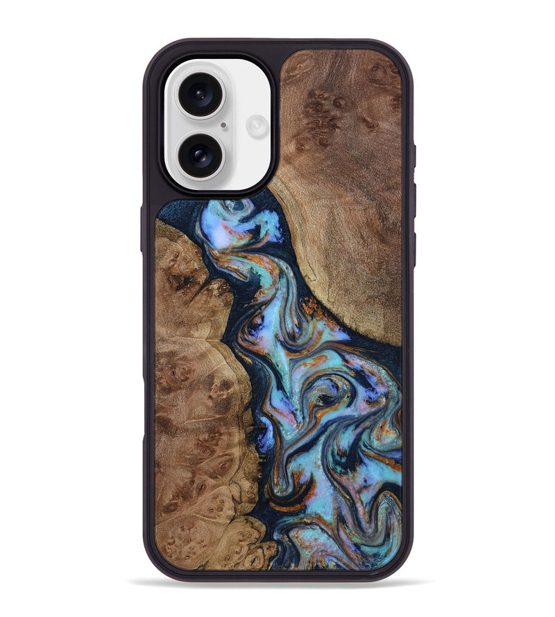 iPhone 16 Plus Wood Phone Case - Merritt (Teal & Gold, 807964)