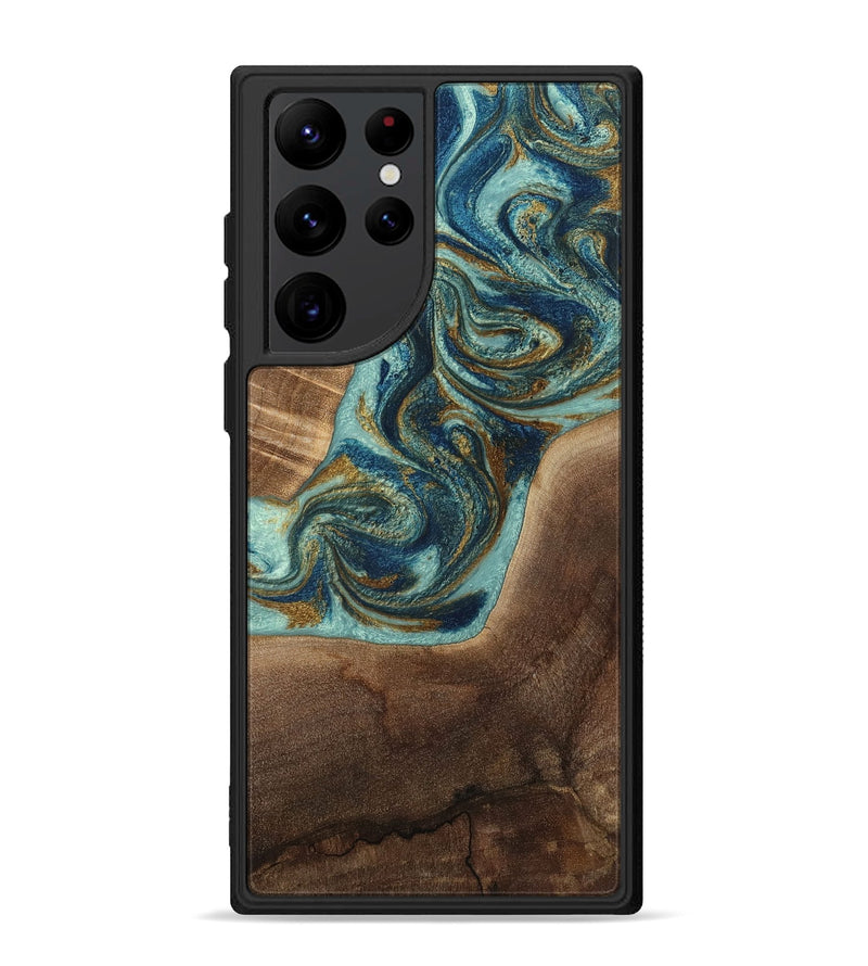 Galaxy S22 Ultra Wood Phone Case - Malani (Teal & Gold, 807965)