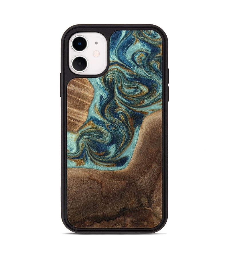 iPhone 11 Wood Phone Case - Malani (Teal & Gold, 807965)