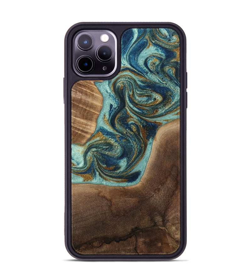 iPhone 11 Pro Max Wood Phone Case - Malani (Teal & Gold, 807965)