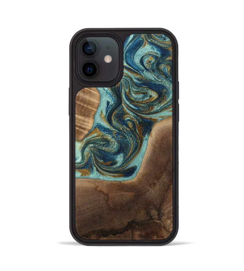 iPhone 12 Wood Phone Case - Malani (Teal & Gold, 807965)