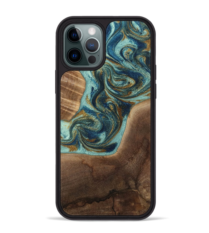 iPhone 12 Pro Max Wood Phone Case - Malani (Teal & Gold, 807965)
