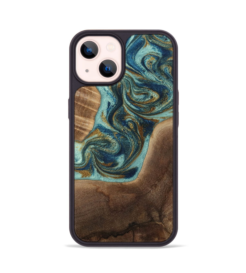 iPhone 14 Wood Phone Case - Malani (Teal & Gold, 807965)