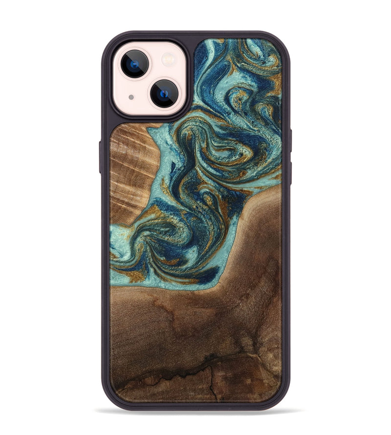 iPhone 14 Plus Wood Phone Case - Malani (Teal & Gold, 807965)