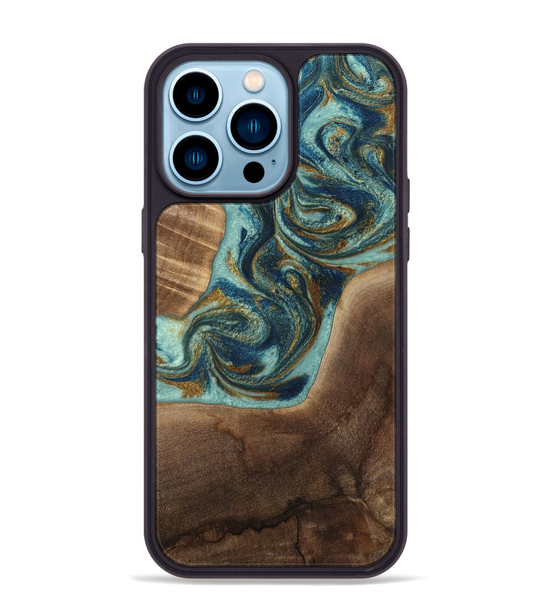 iPhone 14 Pro Max Wood Phone Case - Malani (Teal & Gold, 807965)
