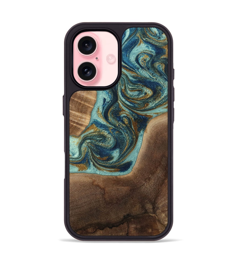 iPhone 16 Wood Phone Case - Malani (Teal & Gold, 807965)