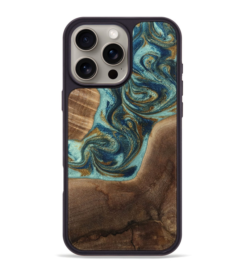 iPhone 16 Pro Max Wood Phone Case - Malani (Teal & Gold, 807965)