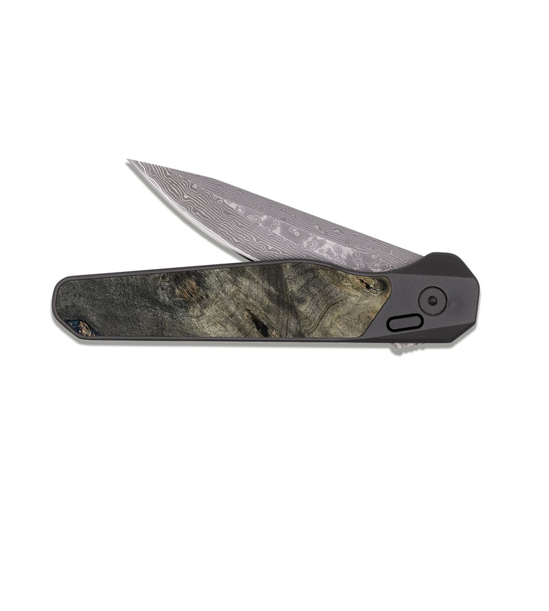 EDC Dark Damascus Wood Pocket Knife - Patrice (Teal & Gold, 807966)