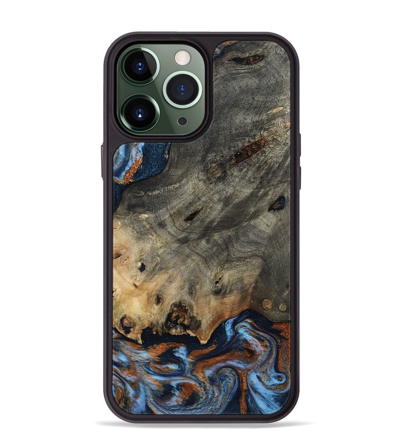 iPhone 13 Pro Max Wood Phone Case - Patrice (Teal & Gold, 807966)