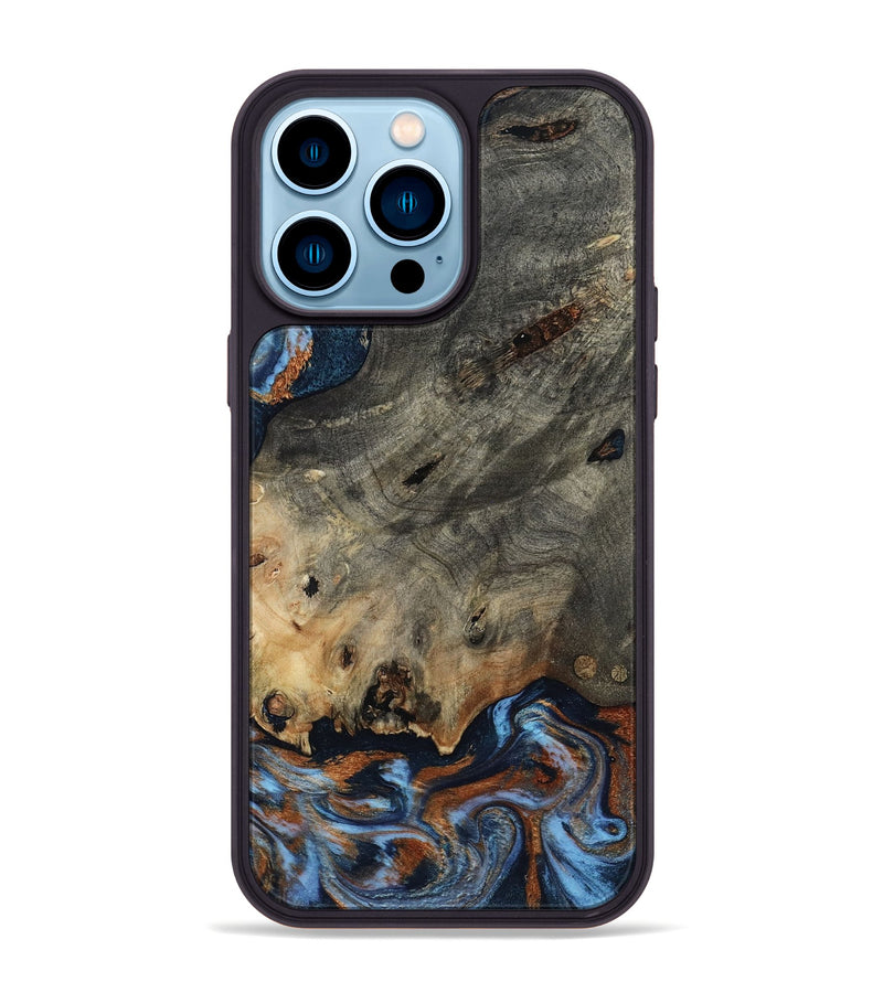 iPhone 14 Pro Max Wood Phone Case - Patrice (Teal & Gold, 807966)