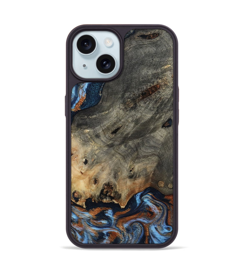 iPhone 15 Wood Phone Case - Patrice (Teal & Gold, 807966)