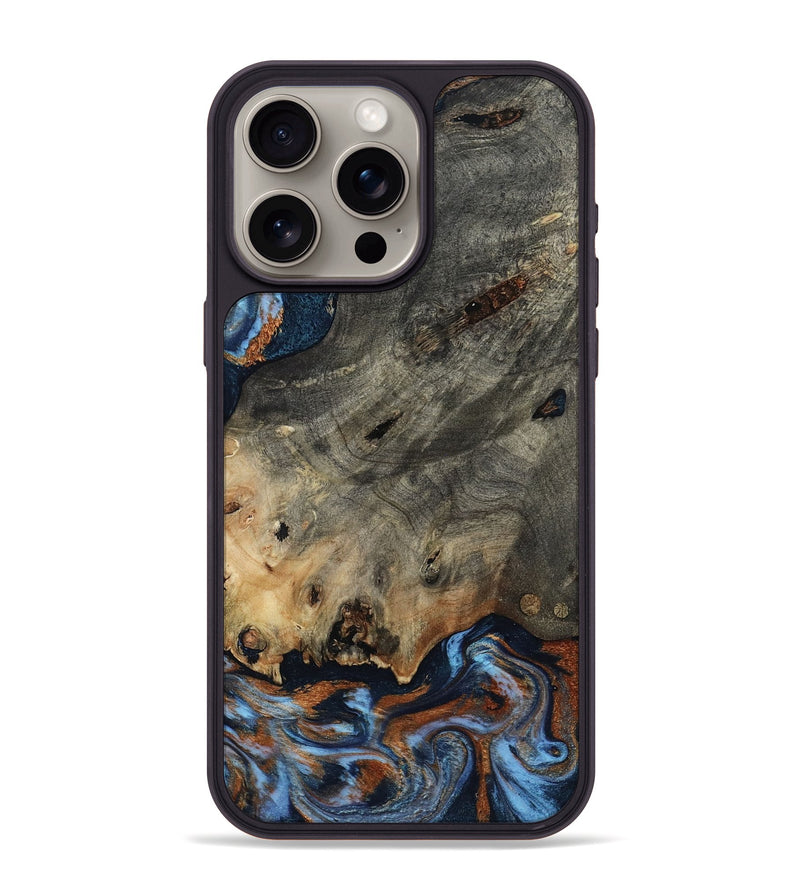 iPhone 15 Pro Max Wood Phone Case - Patrice (Teal & Gold, 807966)