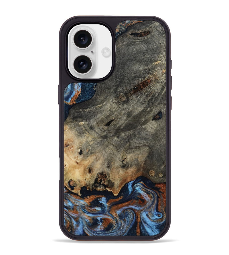 iPhone 16 Plus Wood Phone Case - Patrice (Teal & Gold, 807966)