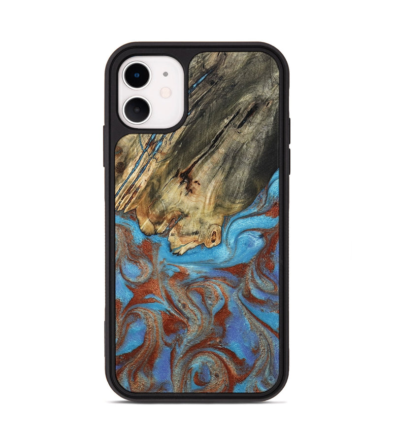 iPhone 11 Wood Phone Case - Kameron (Teal & Gold, 807968)