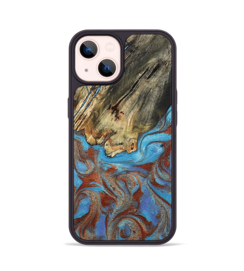 iPhone 14 Wood Phone Case - Kameron (Teal & Gold, 807968)