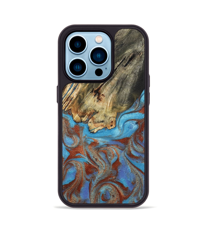 iPhone 14 Pro Wood Phone Case - Kameron (Teal & Gold, 807968)