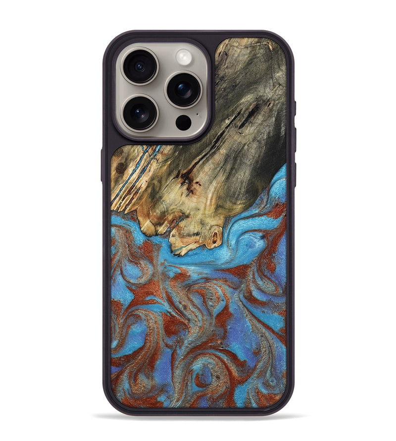 iPhone 15 Pro Max Wood Phone Case - Kameron (Teal & Gold, 807968)