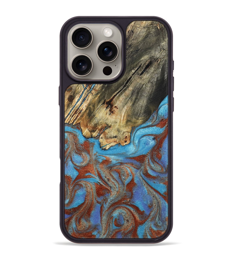 iPhone 16 Pro Max Wood Phone Case - Kameron (Teal & Gold, 807968)
