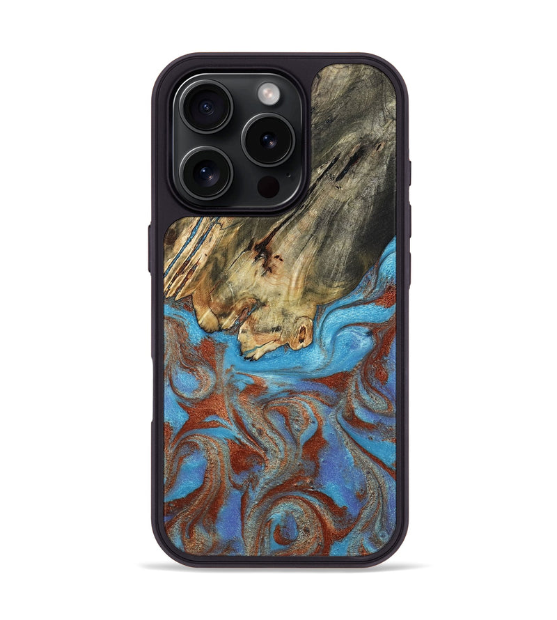 iPhone 16 Pro Wood Phone Case - Kameron (Teal & Gold, 807968)