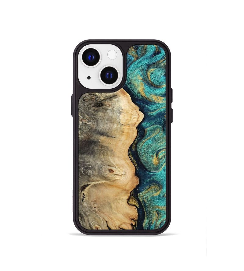 iPhone 13 mini Wood Phone Case - Nyah (Teal & Gold, 807969)