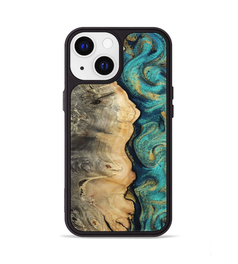 iPhone 13 Wood Phone Case - Nyah (Teal & Gold, 807969)