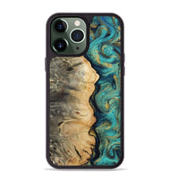 iPhone 13 Pro Max Wood Phone Case - Nyah (Teal & Gold, 807969)