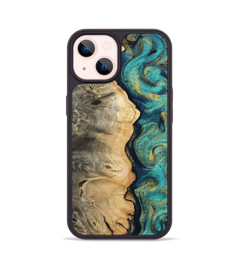 iPhone 14 Wood Phone Case - Nyah (Teal & Gold, 807969)