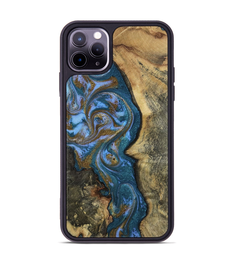 iPhone 11 Pro Max Wood Phone Case - Demi (Teal & Gold, 807970)