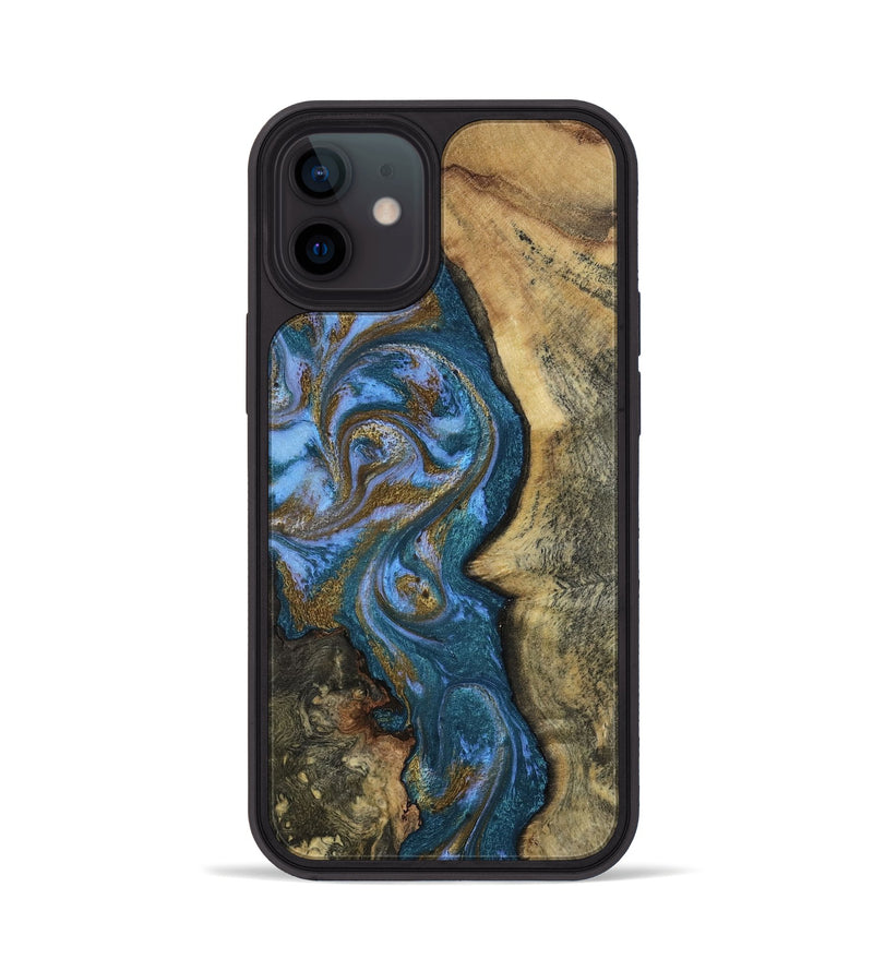 iPhone 12 Wood Phone Case - Demi (Teal & Gold, 807970)