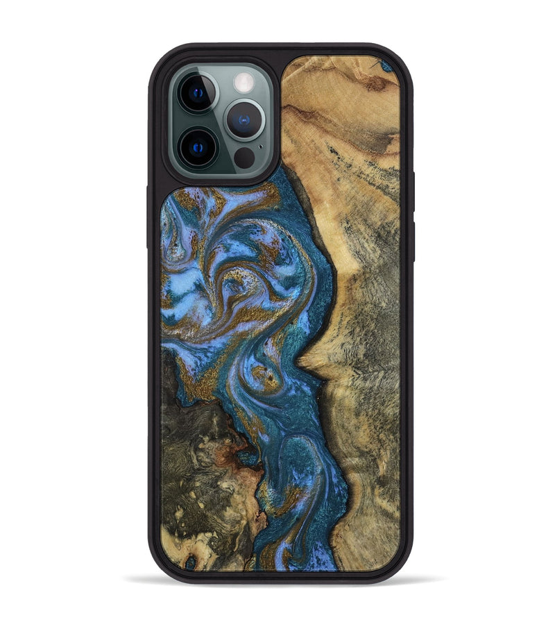 iPhone 12 Pro Max Wood Phone Case - Demi (Teal & Gold, 807970)