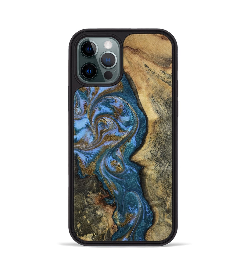 iPhone 12 Pro Wood Phone Case - Demi (Teal & Gold, 807970)