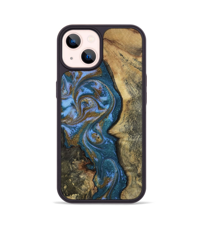 iPhone 14 Wood Phone Case - Demi (Teal & Gold, 807970)