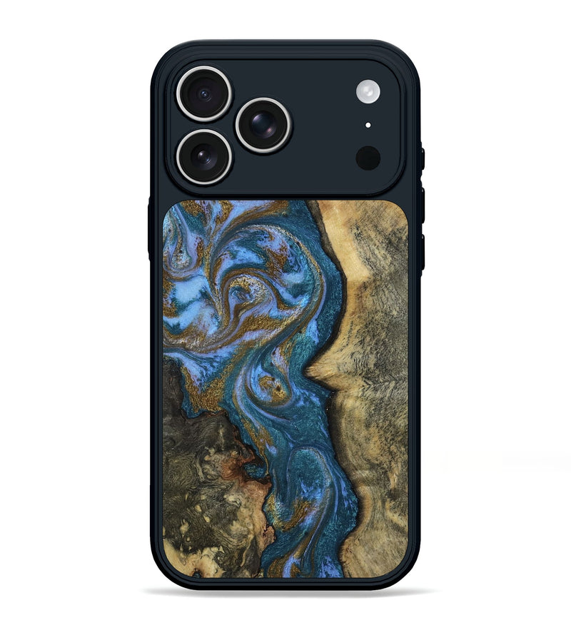 iPhone 17 Pro Max Wood Phone Case - Demi (Teal & Gold, 807970)