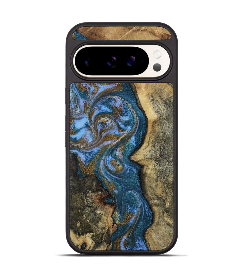 Pixel 9 Wood Phone Case - Demi (Teal & Gold, 807970)