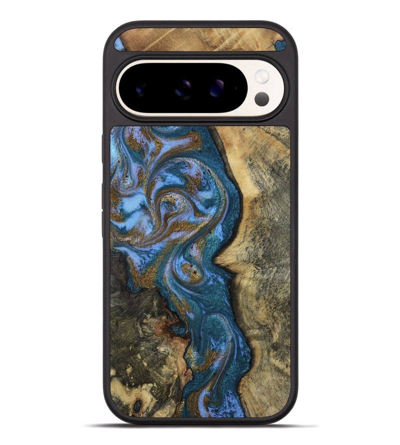 Pixel 9 Pro XL Wood Phone Case - Demi (Teal & Gold, 807970)
